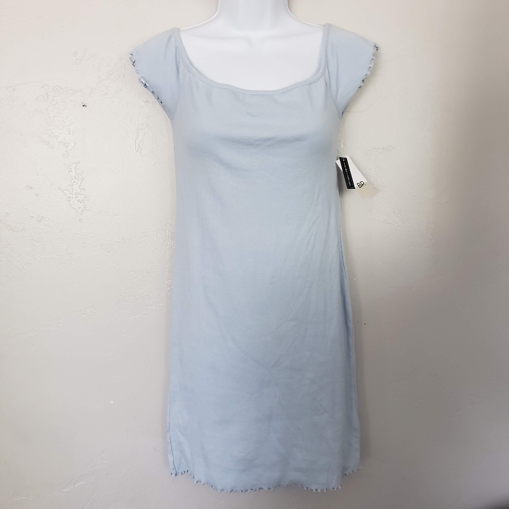 BP. NWT Women's Small Baby Blue Cap Sleeve Mini Dress Ribbed Lettuce Hem Y2K 90s